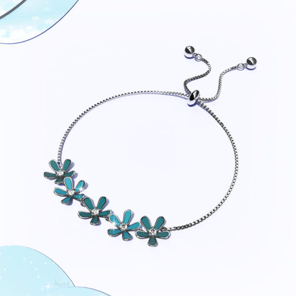Petalia Turquoise Blue Bracelet Featured SWAROVSKI® Crystals in White Gold - Image 4