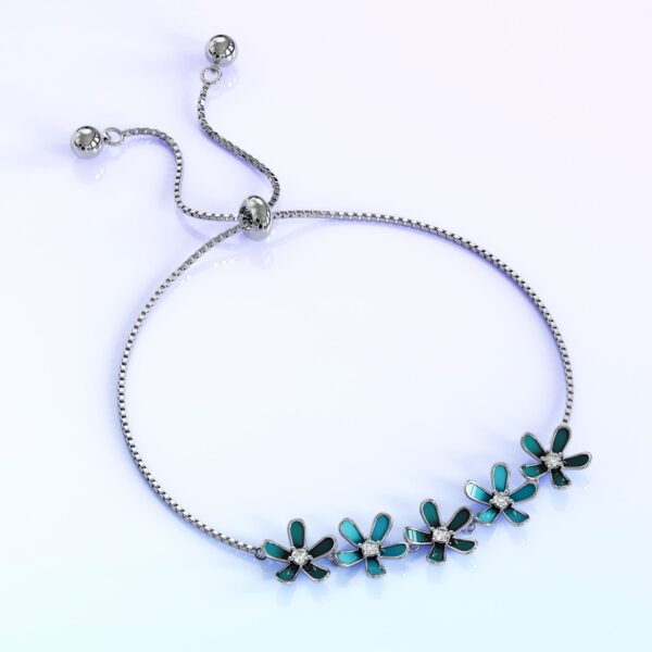 Petalia Turquoise Blue Bracelet Featured SWAROVSKI® Crystals in White Gold - Image 3