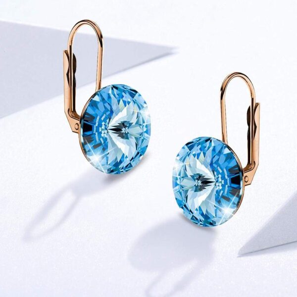 Diana Rose Gold Crystal Blue Drop Earrings - Image 3