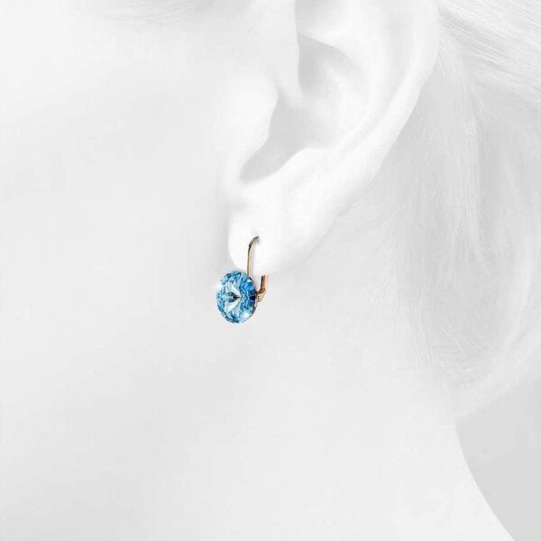 Diana Rose Gold Crystal Blue Drop Earrings - Image 5