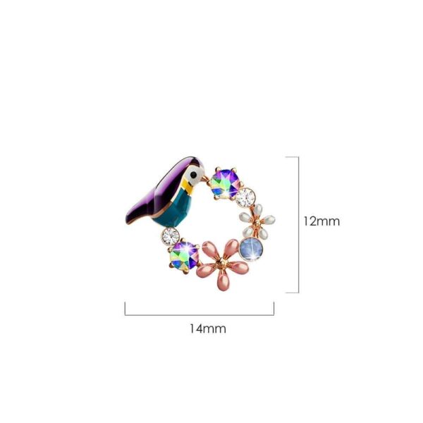 Purple Bird and Multicolour Floral Austrian Crystal Stud Earrings - Image 5