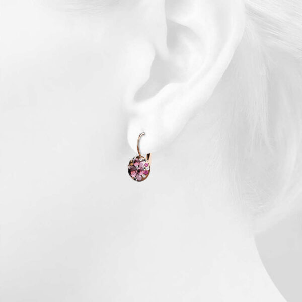 Clustered Austrian Crystals Leverback Earrings in Pinkish Red - Image 5
