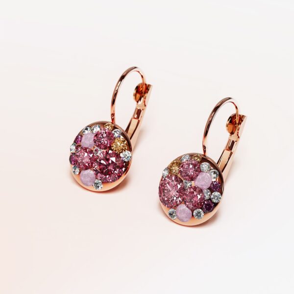 Clustered Austrian Crystals Leverback Earrings in Pinkish Red - Image 2