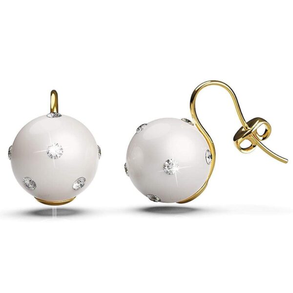 Crystal Embellished Large Round Shell Pearl Hook Back Earrings