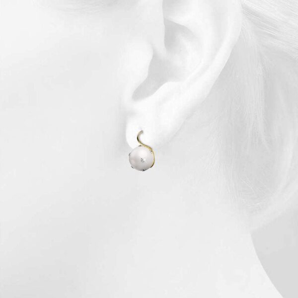 Crystal Embellished Large Round Shell Pearl Hook Back Earrings - Image 4