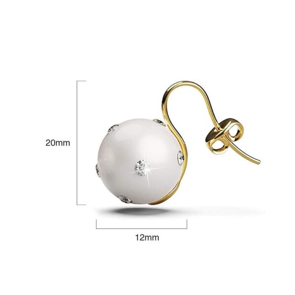 Crystal Embellished Large Round Shell Pearl Hook Back Earrings - Image 5