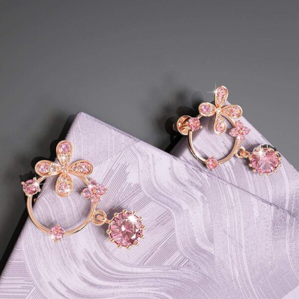 Cecily Pink Floral Drop Earrings Embellished with Crystals from SWAROVSKI® - Image 2