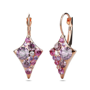 Shades Of Pink Clustered Crystals Leverback Earrings In Rose Gold