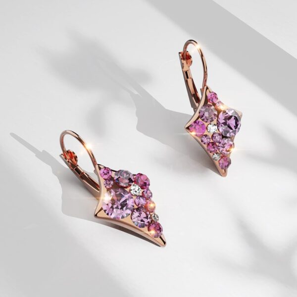 Shades Of Pink Clustered Crystals Leverback Earrings In Rose Gold - Image 3