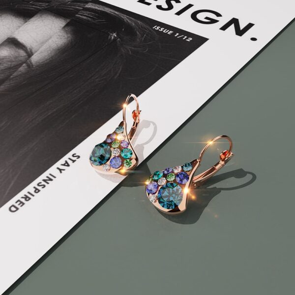 Ultramarine Clustered Austrian Crystal Leverback Earrings In Rose Gold - Image 3