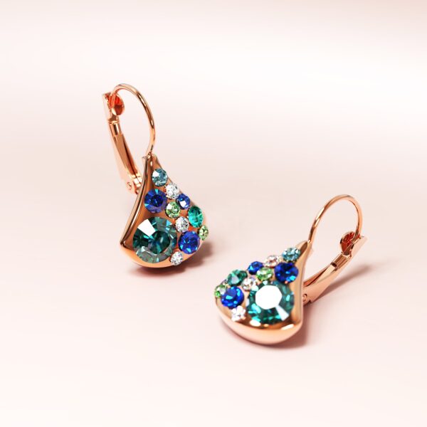 Ultramarine Clustered Austrian Crystal Leverback Earrings In Rose Gold - Image 2