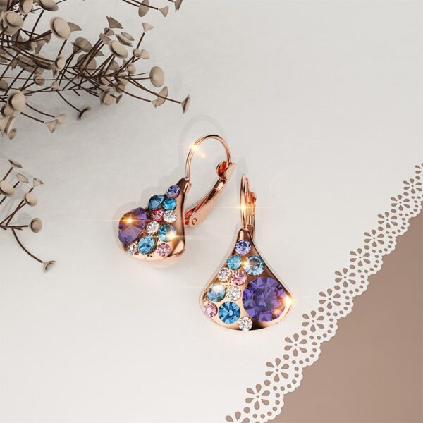 Cerulean Clustered Austrian Crystal Leverback Earrings In Rose Gold - Image 3