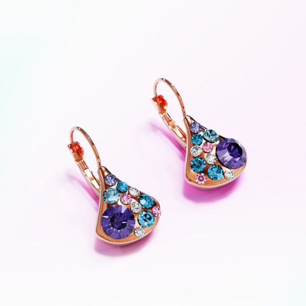 Cerulean Clustered Austrian Crystal Leverback Earrings In Rose Gold - Image 2