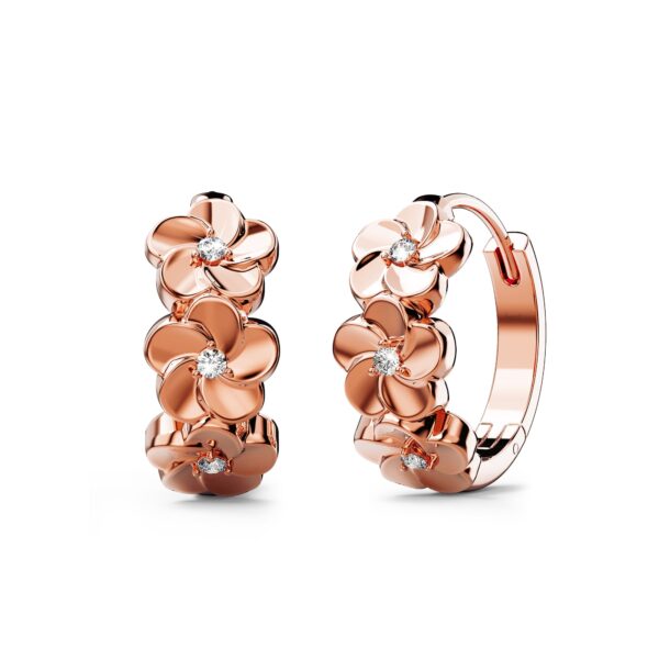 Floral Trio Huggie Earrings Embellished in SWAROVSKI® Crystals in Rose Gold