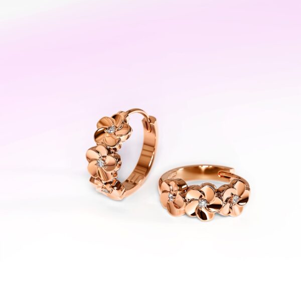 Floral Trio Huggie Earrings Embellished in SWAROVSKI® Crystals in Rose Gold - Image 2