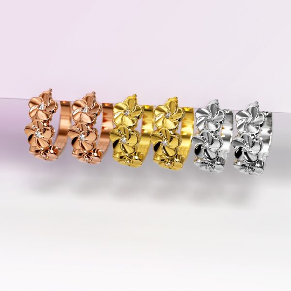 Floral Trio Huggie Earrings Embellished in SWAROVSKI® Crystals in Rose Gold - Image 5