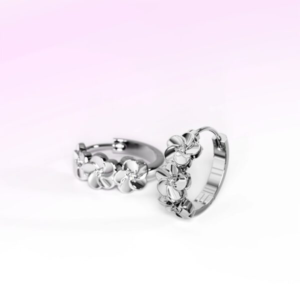 Floral Trio Huggie Earrings Embellished in SWAROVSKI® Crystals in White Gold - Image 2
