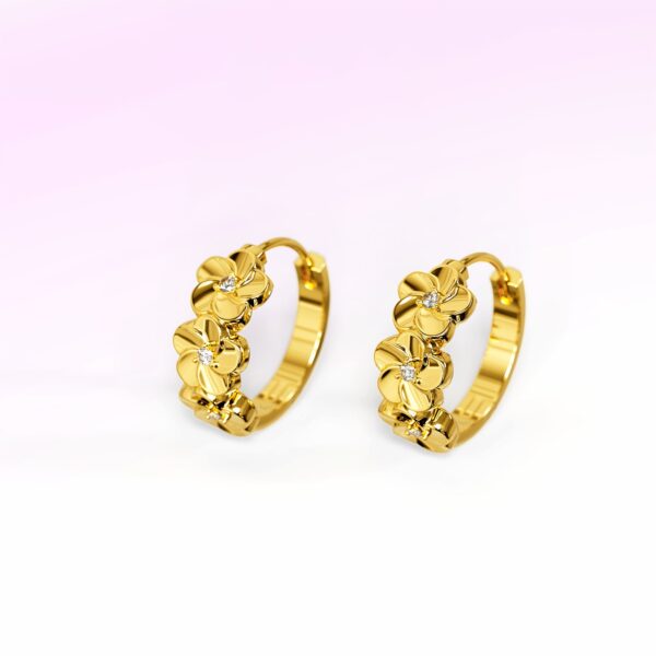 Floral Trio Huggie Earrings Embellished in SWAROVSKI® Crystals in Yellow Gold - Image 2