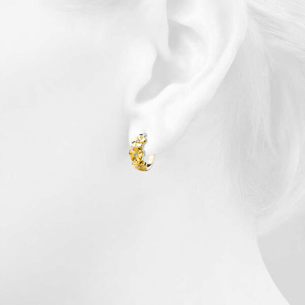 Floral Trio Huggie Earrings Embellished in SWAROVSKI® Crystals in Yellow Gold - Image 3