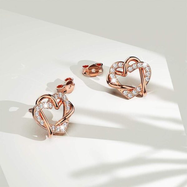 Intertwined Love & Hearts Rose Gold Plated Stud Earrings Embellished with SWAROVSKI® crystals - Image 2