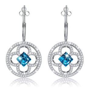 Aqua Blue Clover Drop Earrings With Pearls Embellished With SWAROVSKI® Crystals