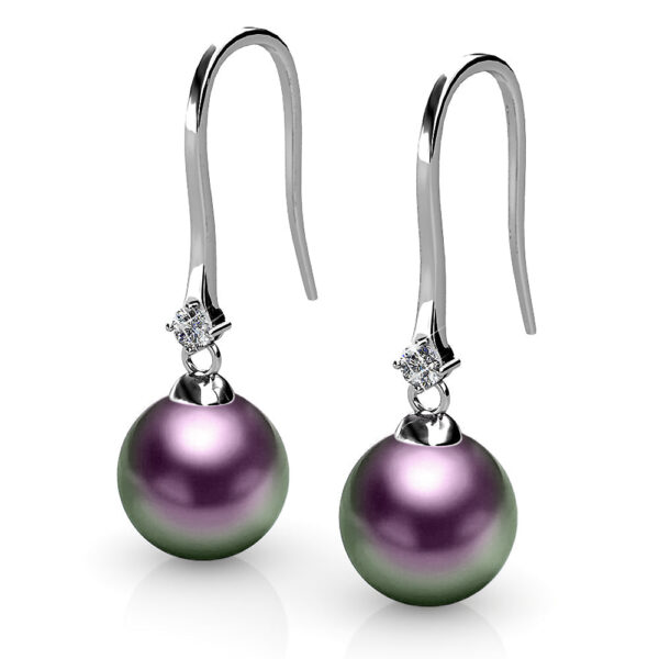Magnificent Pearl Hook Earrings Embellished with Swarovski® Crystal Iridescent Purple Pearls - Image 2
