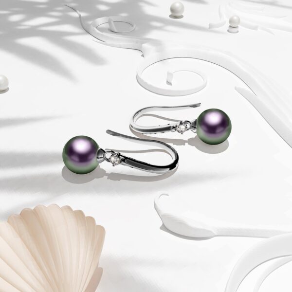 Magnificent Pearl Hook Earrings Embellished with Swarovski® Crystal Iridescent Purple Pearls - Image 3