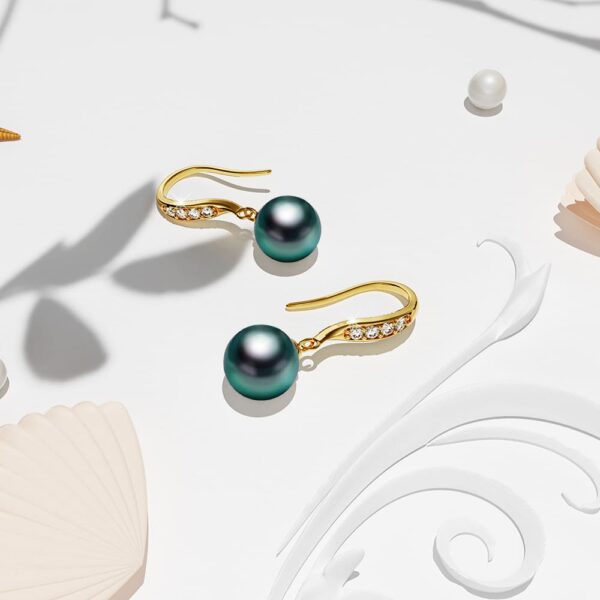 Chivalry Pearl Drop Earrings Embellished with SWAROVSKI® Crystal Iridescent Tahitian Look Pearls - Image 3