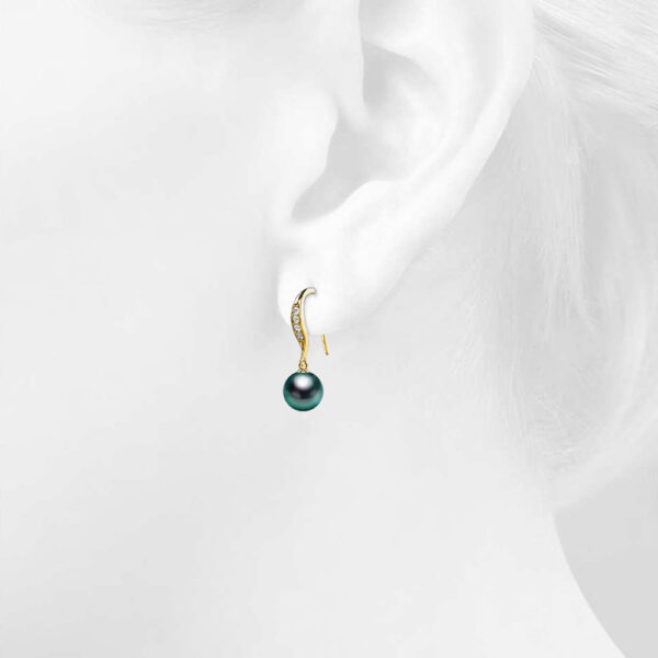 Chivalry Pearl Drop Earrings Embellished with SWAROVSKI® Crystal Iridescent Tahitian Look Pearls - Image 4