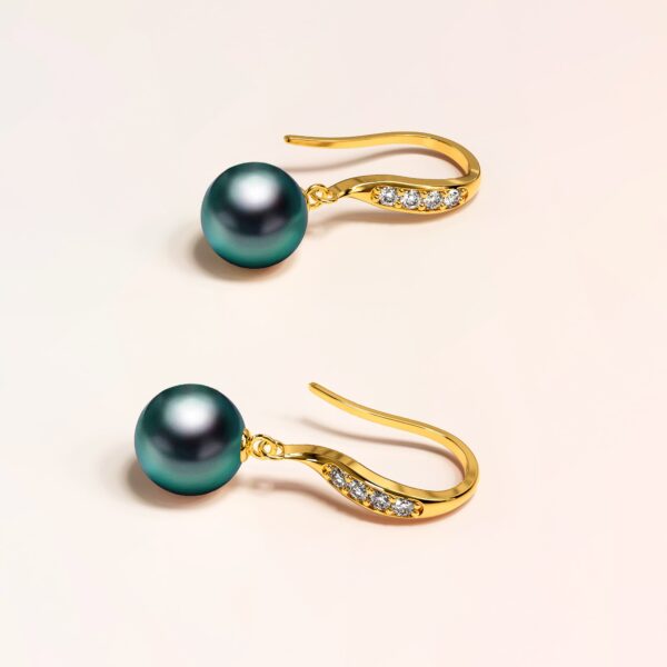 Chivalry Pearl Drop Earrings Embellished with SWAROVSKI® Crystal Iridescent Tahitian Look Pearls - Image 2