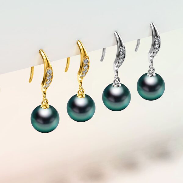 Chivalry Pearl Drop Earrings Embellished with SWAROVSKI® Crystal Iridescent Tahitian Look Pearls - Image 5