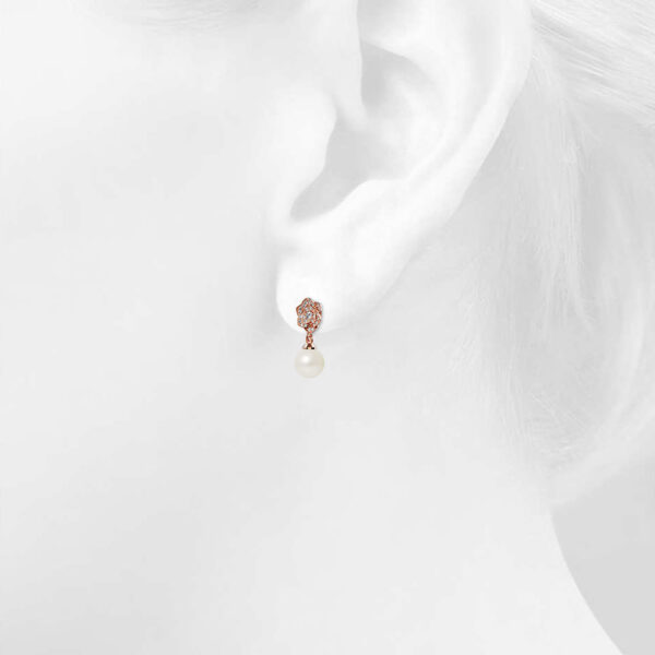 Flower Blush Earrings Embellished with SWAROVSKI® Pearls in Rose Gold - Image 3