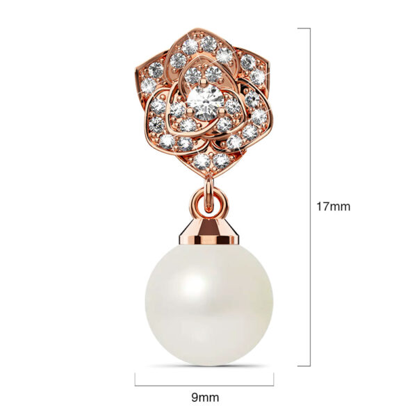 Flower Blush Earrings Embellished with SWAROVSKI® Pearls in Rose Gold - Image 4