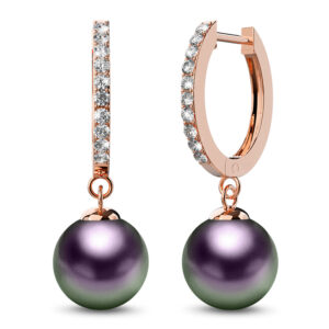 Flawless Pearl Drop Hoop Earrings Embellished with Swarovski® Crystal Iridescent Purple Pearls
