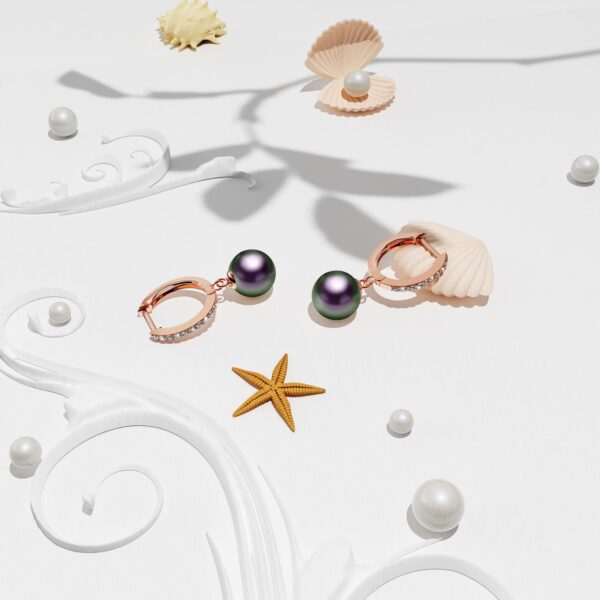 Flawless Pearl Drop Hoop Earrings Embellished with Swarovski® Crystal Iridescent Purple Pearls - Image 2