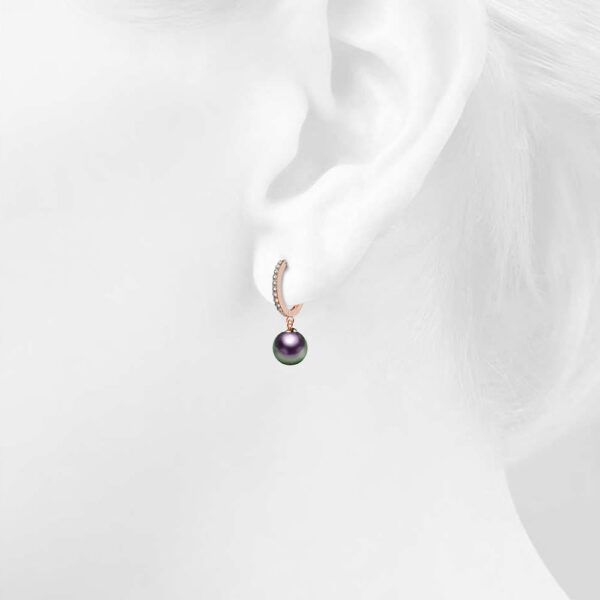 Flawless Pearl Drop Hoop Earrings Embellished with Swarovski® Crystal Iridescent Purple Pearls - Image 3