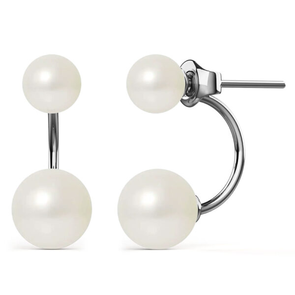 White Gold Duo Pearl Stud Earrings Embellished with SWAROVSKI® Crystal Pearl