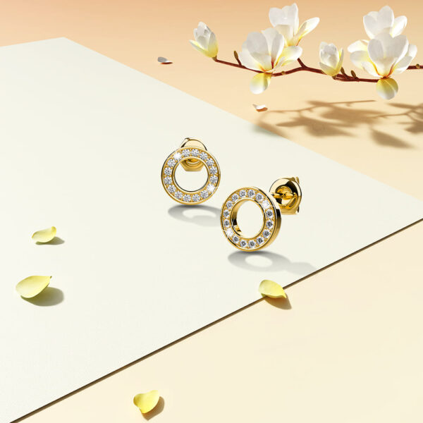 Gold Dazzling Round Stud Earrings Embellished With SWAROVSKI® Crystals - Image 3