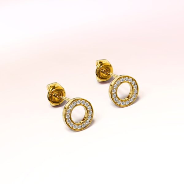 Gold Dazzling Round Stud Earrings Embellished With SWAROVSKI® Crystals - Image 2