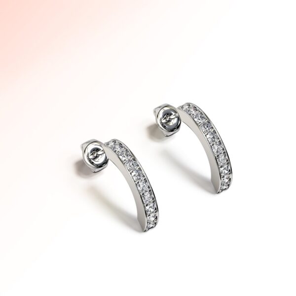 White Gold Semi Circle Curve Earrings Embellished With SWAROVSKI® Crystals - Image 3