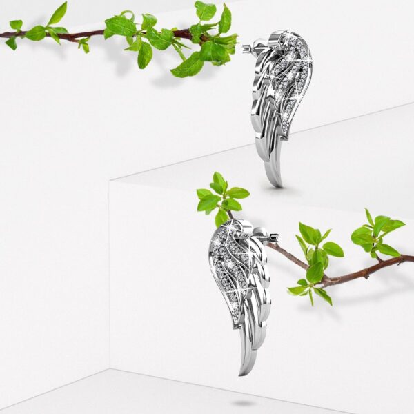 Fly High with Wing Stud Earrings in White Gold Embellished with Crystals from SWAROVSKI® - Image 2