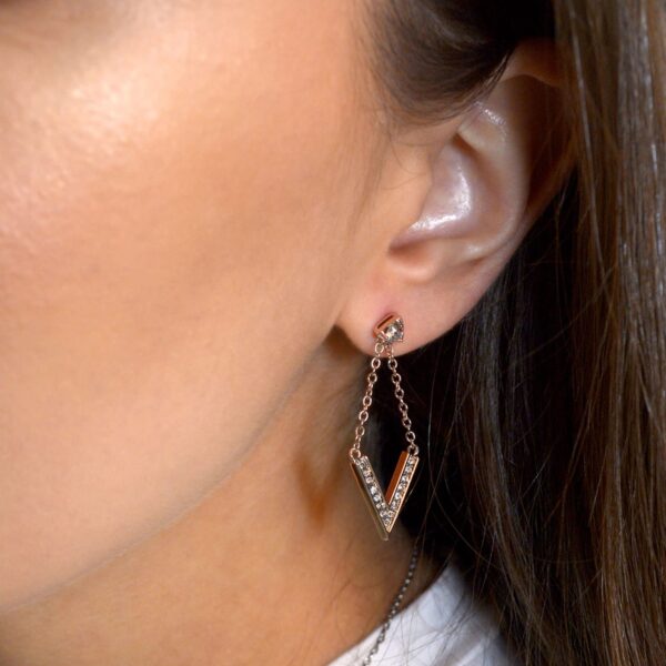 Luxury V Shaped Stud Earrings in Rose Gold Embellished with SWAROVSKI® Crystals - Image 5