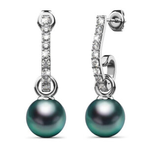 Luminous Pearl Stud Earrings in White Gold Embellished with SWAROVSKI® Crystals Iridescent Tahitian Look Pearls