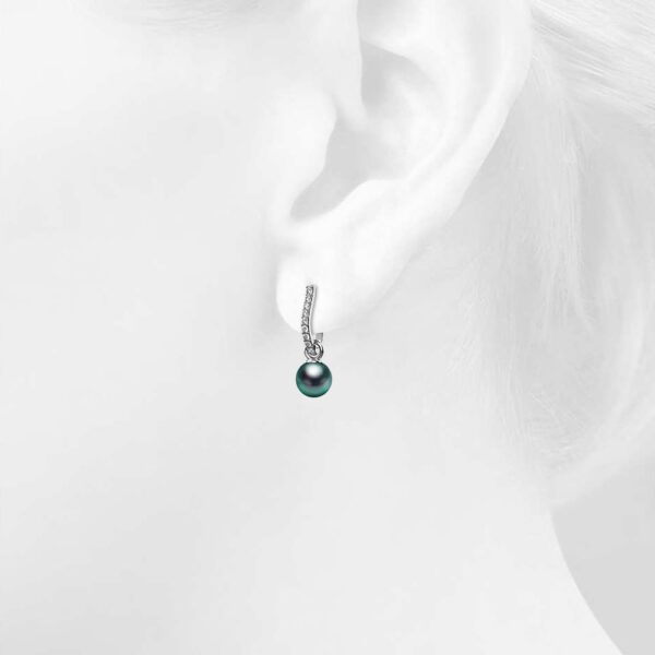 Luminous Pearl Stud Earrings in White Gold Embellished with SWAROVSKI® Crystals Iridescent Tahitian Look Pearls - Image 3