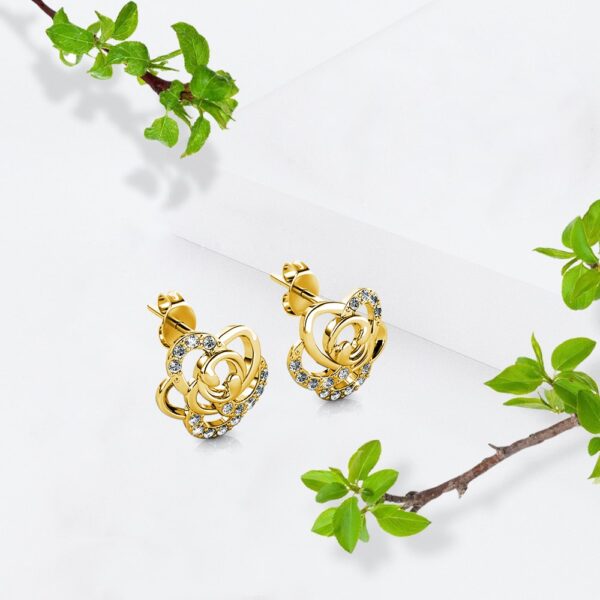 Bloom Gold Stud Earrings Embellished with SWAROVSKI® Crystals - Image 4