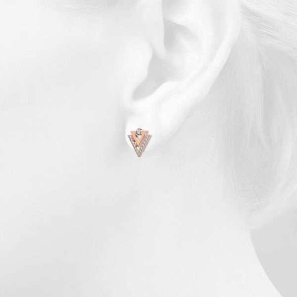 Trilateral Stud Earrings Embellished with Crystals from SWAROVSKI® in Rose Gold - Image 4