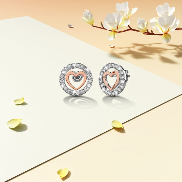 Cordate Heart Stud Earrings Embellished with Crystals from SWAROVSKI®in Dual Tone Gold - Image 2