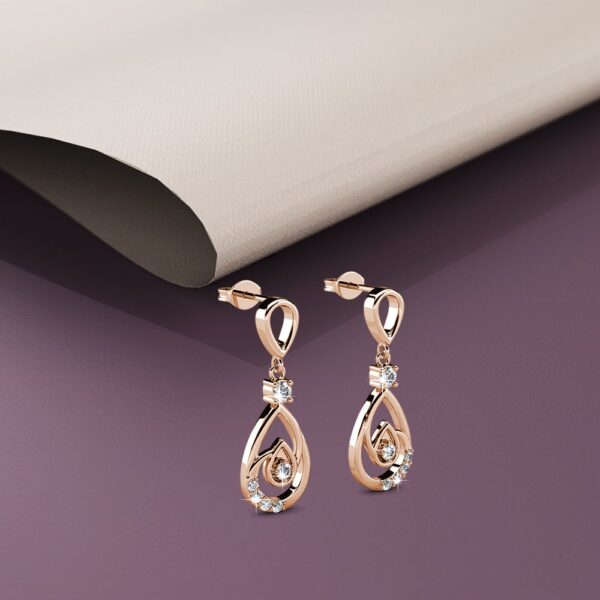Periwinkle Teardrop Earrings Embellished with Crystals from SWAROVSKI® in Rose Gold - Image 4