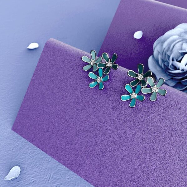Petalia Turquoise Blue Stud Earrings Featured SWAROVSKI® Crystals in White Gold - Image 3