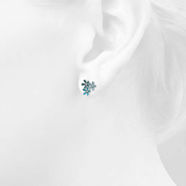 Petalia Turquoise Blue Stud Earrings Featured SWAROVSKI® Crystals in White Gold - Image 5